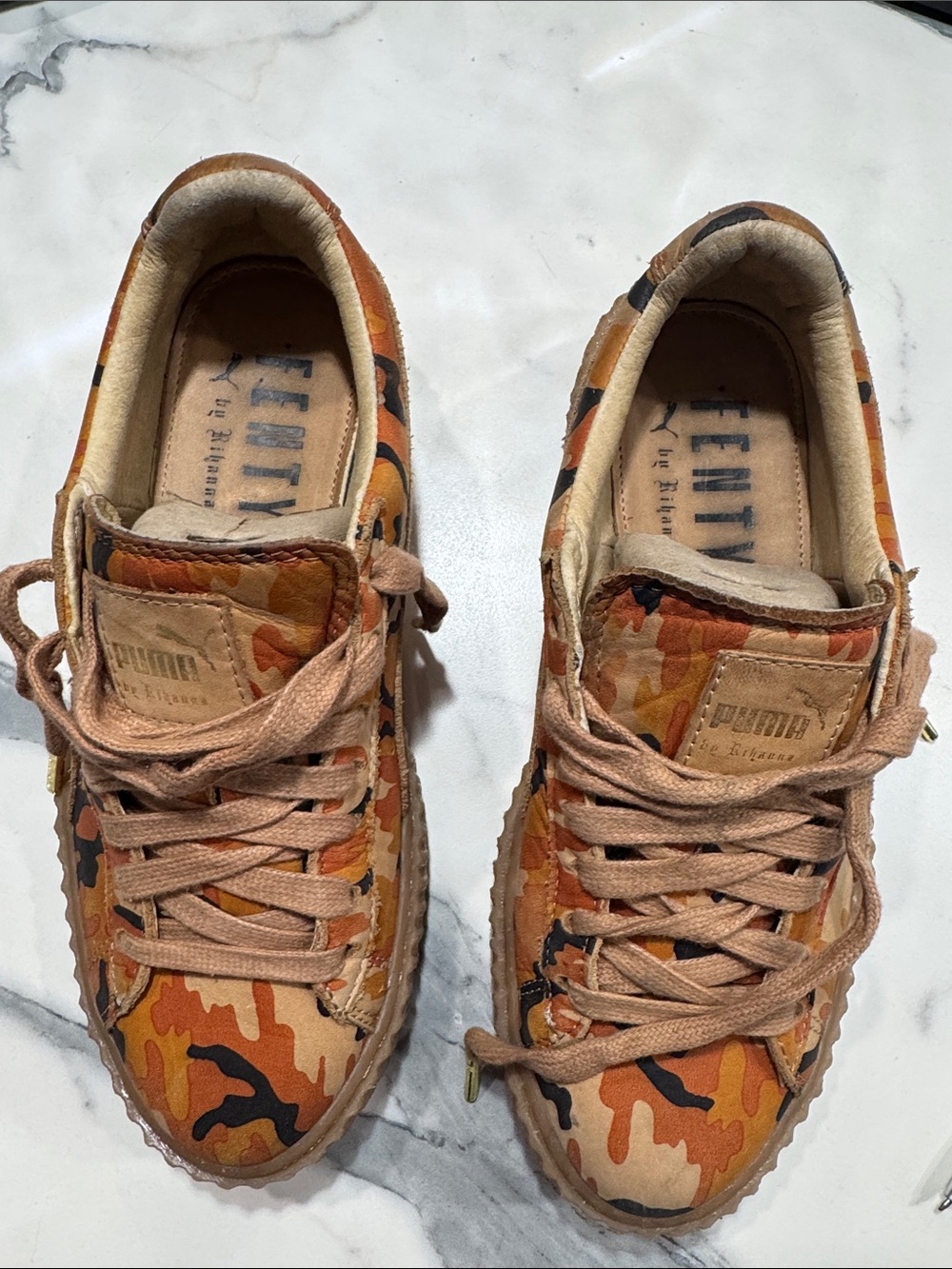 Puma Orange Camo Platform Sneakers with Tan Laces